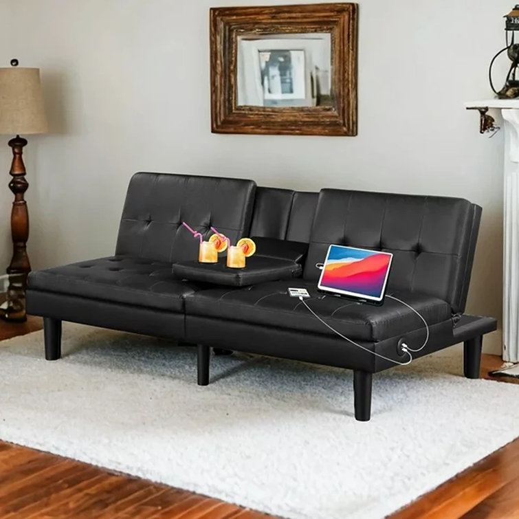 Black futon store with cup holders